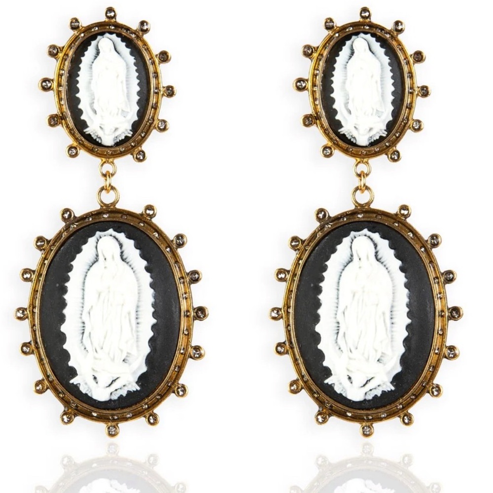 VSA-Virgin Cameo Statement Clip Earrings